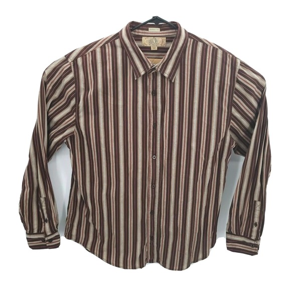 BKE Buckle Shirt Mens 2XL Brown Striped Long Sleeve Contour Fit 100% Cotton - Picture 1 of 7